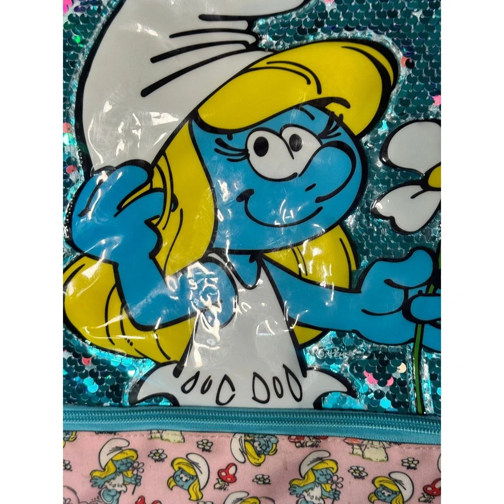 The Smurfs Smurfette Sequin Backpack and Pencil Pouch Set Pink Blue Kids School